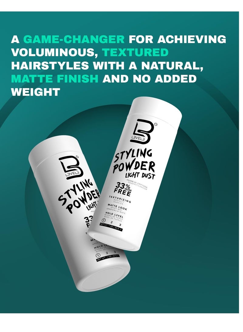 L3 Level 3 Light Hold Styling Powder - Natural Matte Hairstyle - Texturizing and Volumizing