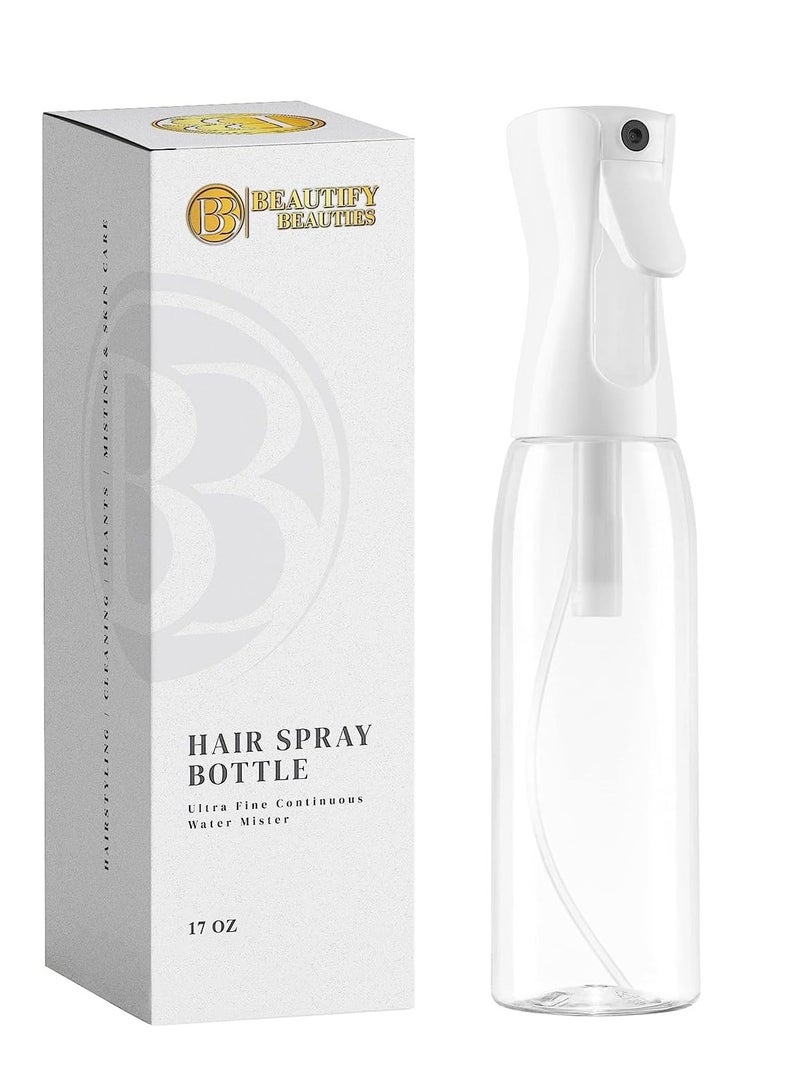 BeautifyBeauties Hair Spray Bottle – Ultra Fine Continuous Water Mister for Hairstyling, Cleaning, Plants, Misting & Skin Care (17 oz/503ml)