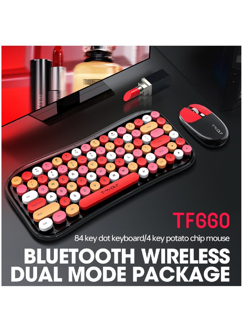 Wireless Keyboard and Mouse 2.4G Keyboard Wireless With Colorful 68 Keys Typewriter Retro Round Keycap For PC Laptop Tablet Computer Windows Black