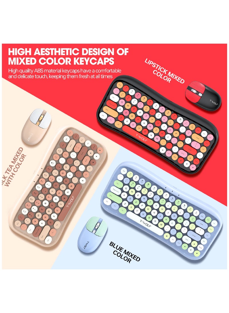 Wireless Keyboard and Mouse 2.4G Keyboard Wireless With Colorful 68 Keys Typewriter Retro Round Keycap For PC Laptop Tablet Computer Windows Black