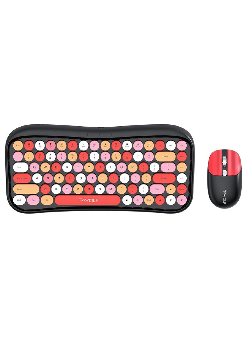 Wireless Keyboard and Mouse 2.4G Keyboard Wireless With Colorful 68 Keys Typewriter Retro Round Keycap For PC Laptop Tablet Computer Windows Black