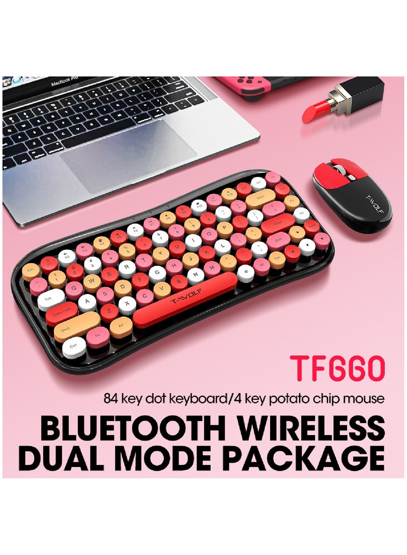 Wireless Keyboard and Mouse 2.4G Keyboard Wireless With Colorful 68 Keys Typewriter Retro Round Keycap For PC Laptop Tablet Computer Windows Black