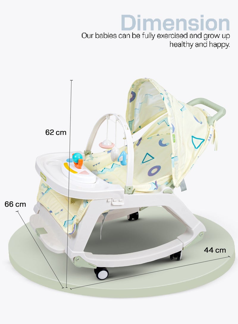 Baybee 5 in 1 Baby Rocking Chair for Kids with Hanging Toys Baby Dining Booster Seat with Multi Position Recline, Music, Wheels & Food Tray Rocker Chair for Babies 0 to 2 Years Boys Girls Green