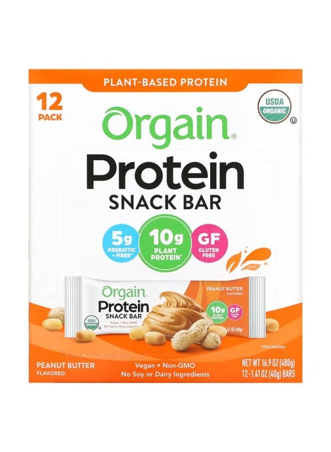 Orgain Organic Plant-Based Protein Bar Peanut Butter 12 Bars 1.41 oz (40 g) Each