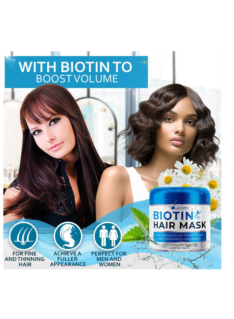 Biotin Hair Mask - Volume Boost and Deep Conditioner for Dry, Damaged Hair - Hydrating Repair Treatment for Women and Men - Moisture Conditioning for Curly Hair and Split Ends - Sulfate Paraben Free