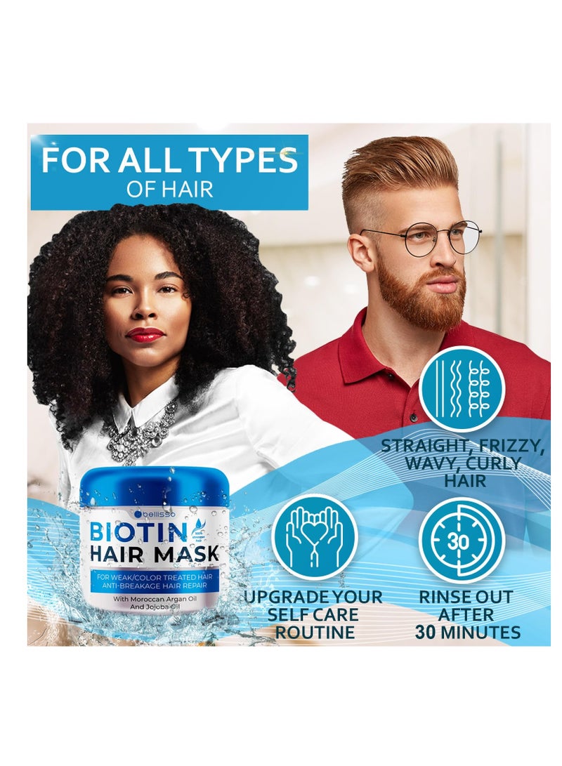 Biotin Hair Mask - Volume Boost and Deep Conditioner for Dry, Damaged Hair - Hydrating Repair Treatment for Women and Men - Moisture Conditioning for Curly Hair and Split Ends - Sulfate Paraben Free