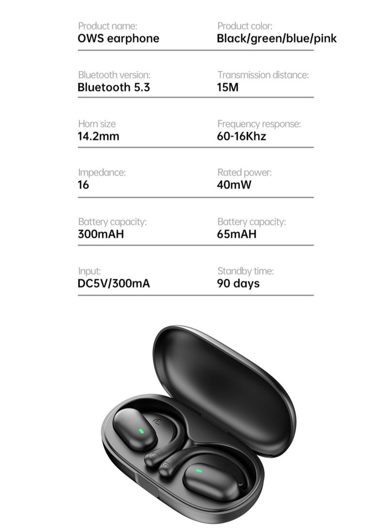 X19 Wireless Bluetooth 5.3 Headphones Ear-Hook Earbuds with Microphone In-Ear Sports Headset Sweatproof Noise Reduction Earphone for Running Driving Office Working (Transparent Cover )