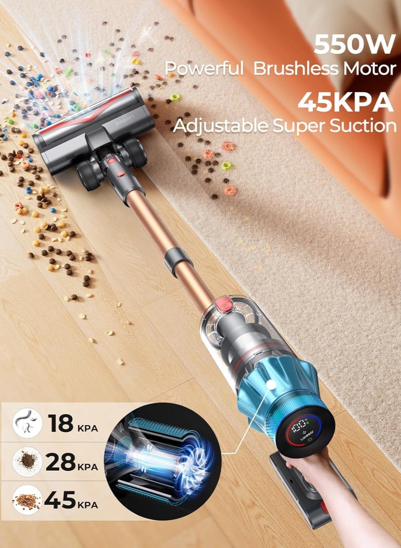 Laresar Ultra 7 Powerful Cordless Vacuum Cleaner 550W/45Kpa Stick Vacuum Cleaner with Touch Screen, Up to 60 Mins Runtime, Lightweight Handheld Vacuums for Hardwood Floor Carpet Car Pet Hair