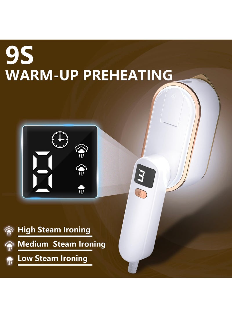 Travel Iron Clothes Steamer, 2 in 1 Portable Handheld Garment Wrinkle Remover, Foldable, 3 Steam Levels, 10S Fast Heat-Up, 150ML Water Tank, LCD Screen, Ideal for Travel, Home, Office