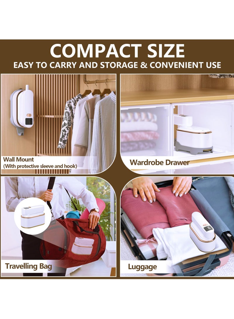 Travel Iron Clothes Steamer, 2 in 1 Portable Handheld Garment Wrinkle Remover, Foldable, 3 Steam Levels, 10S Fast Heat-Up, 150ML Water Tank, LCD Screen, Ideal for Travel, Home, Office