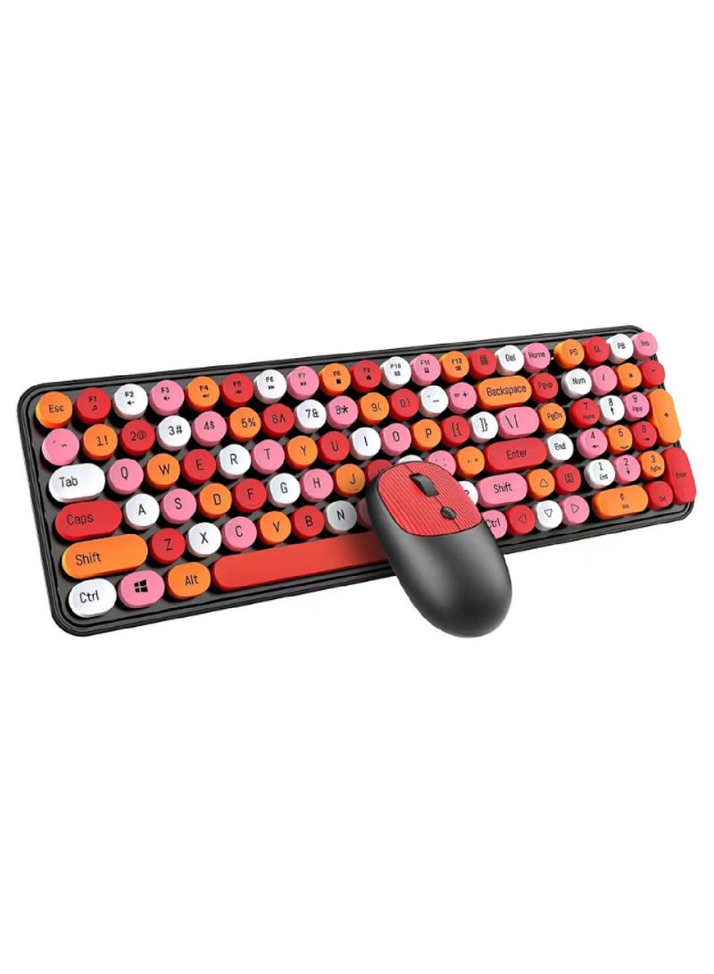 Wireless Keyboard and Mouse 2.4G Keyboard Wireless With Colorful 105 Keys Typewriter Retro Round Keycap For PC Laptop Tablet Computer Windows Black