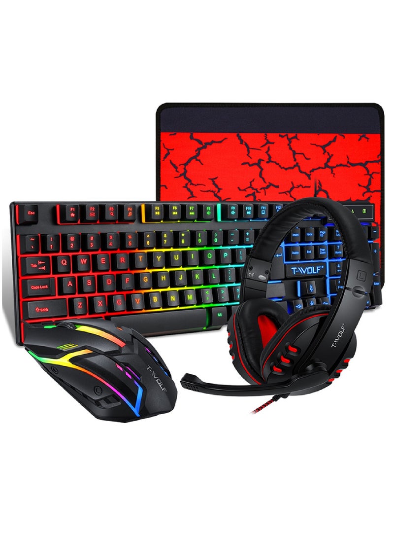 4 in1 Gaming Keyboard Whit Mouse pad Mouse Gaming Headset Wired Led Rgb Backlight Bundle For Pc Gamers and Xbox and PS4 TF800