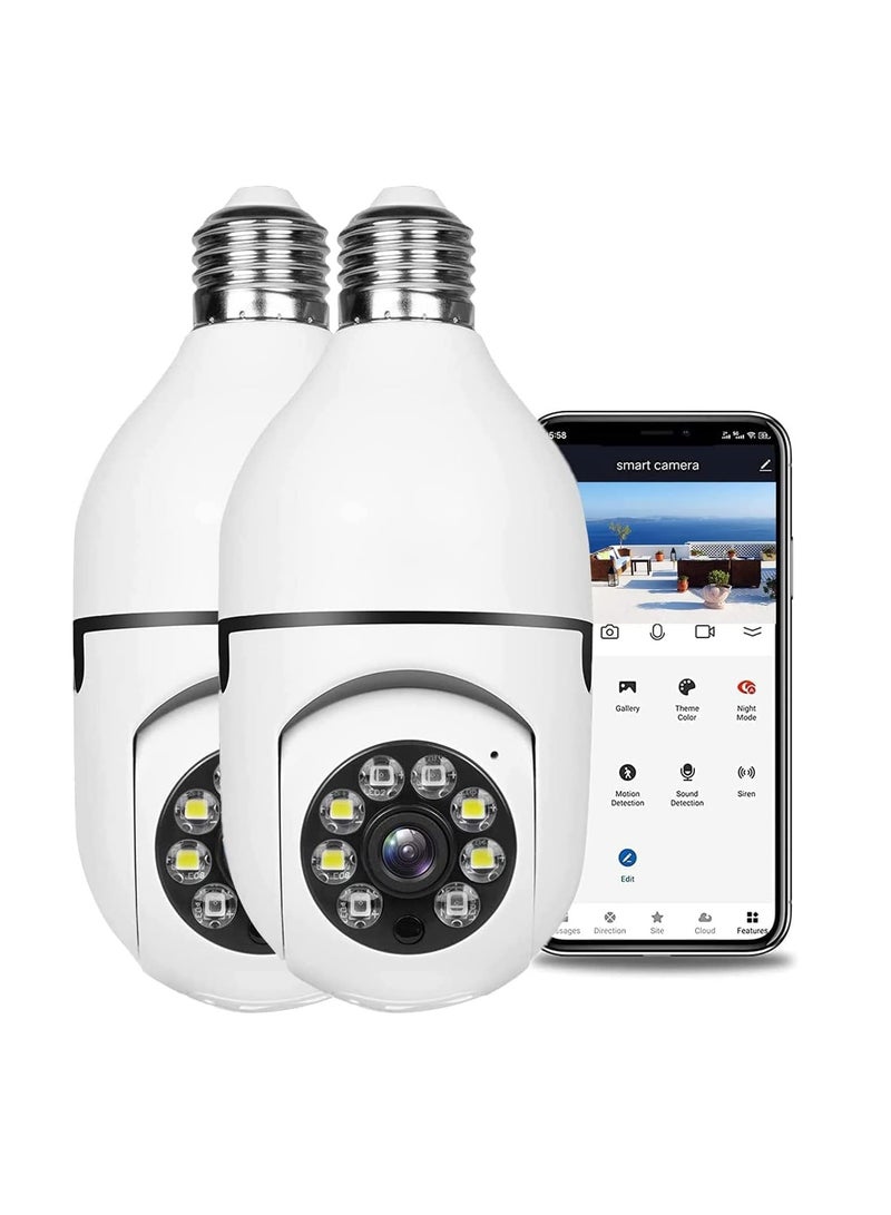 2 Pack Wireless Light Bulb Camera, 360°Panoramic Security Camera, 2.4GHz WiFi Smart 1080P Outdoor Surveillance Camera