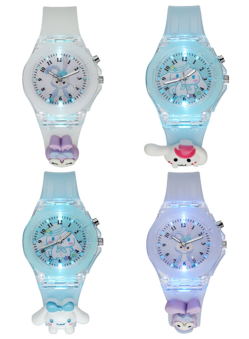 4-Pieces Kids Watches, 3D Cute Cartoon Digital Sports Silicone Watches, Best Gifts For Girls And Boys Aged 3-14, Easy To Read Time Clearly At Night