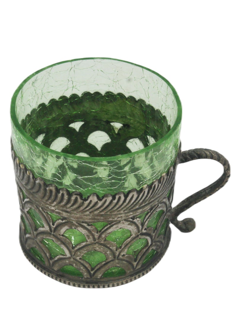 Arabic Teacup Crack Glass With White Metal Design
