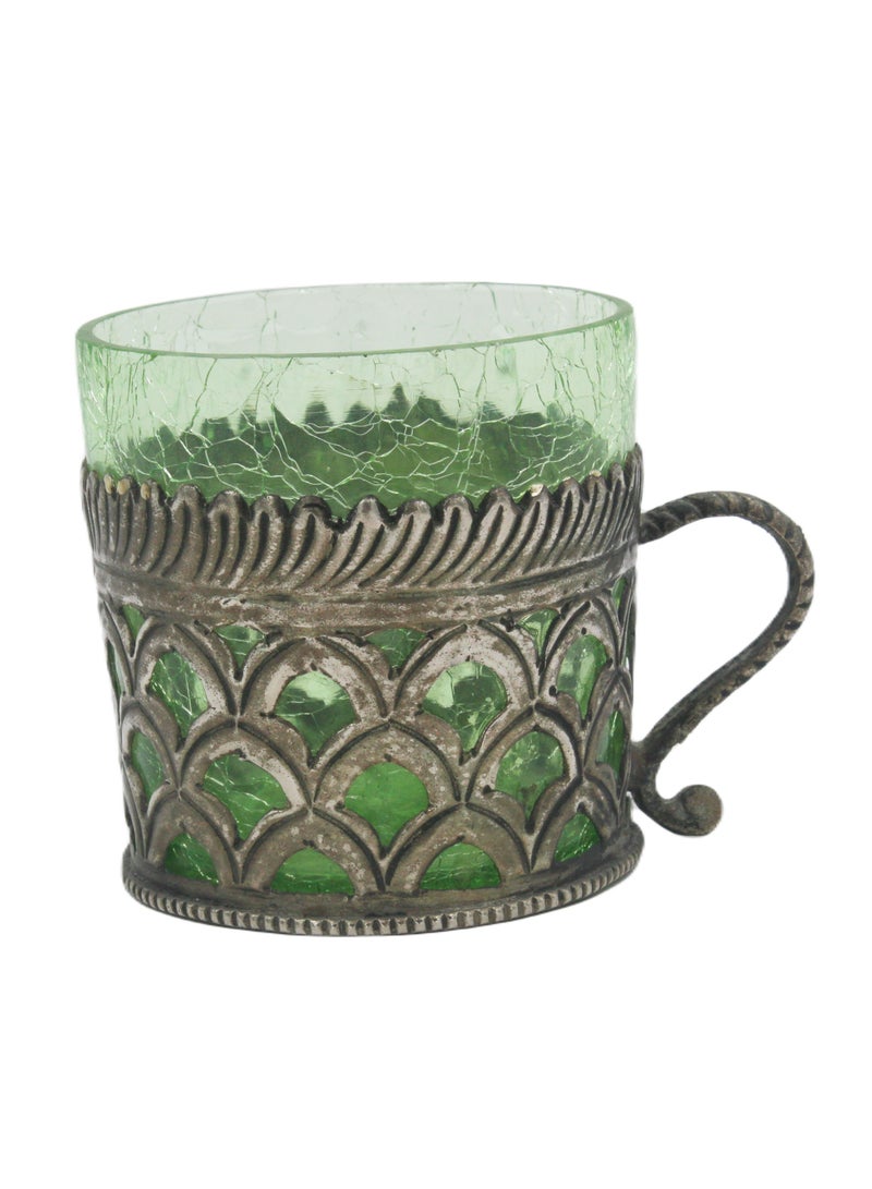 Arabic Teacup Crack Glass With White Metal Design