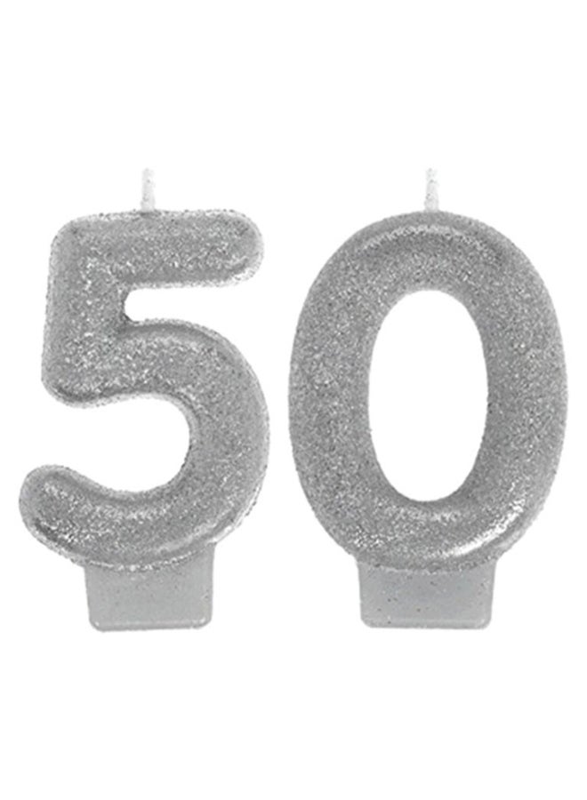 Number 50 Sparkling Celebration Candle Set Silver 5.7 x 5.1inch