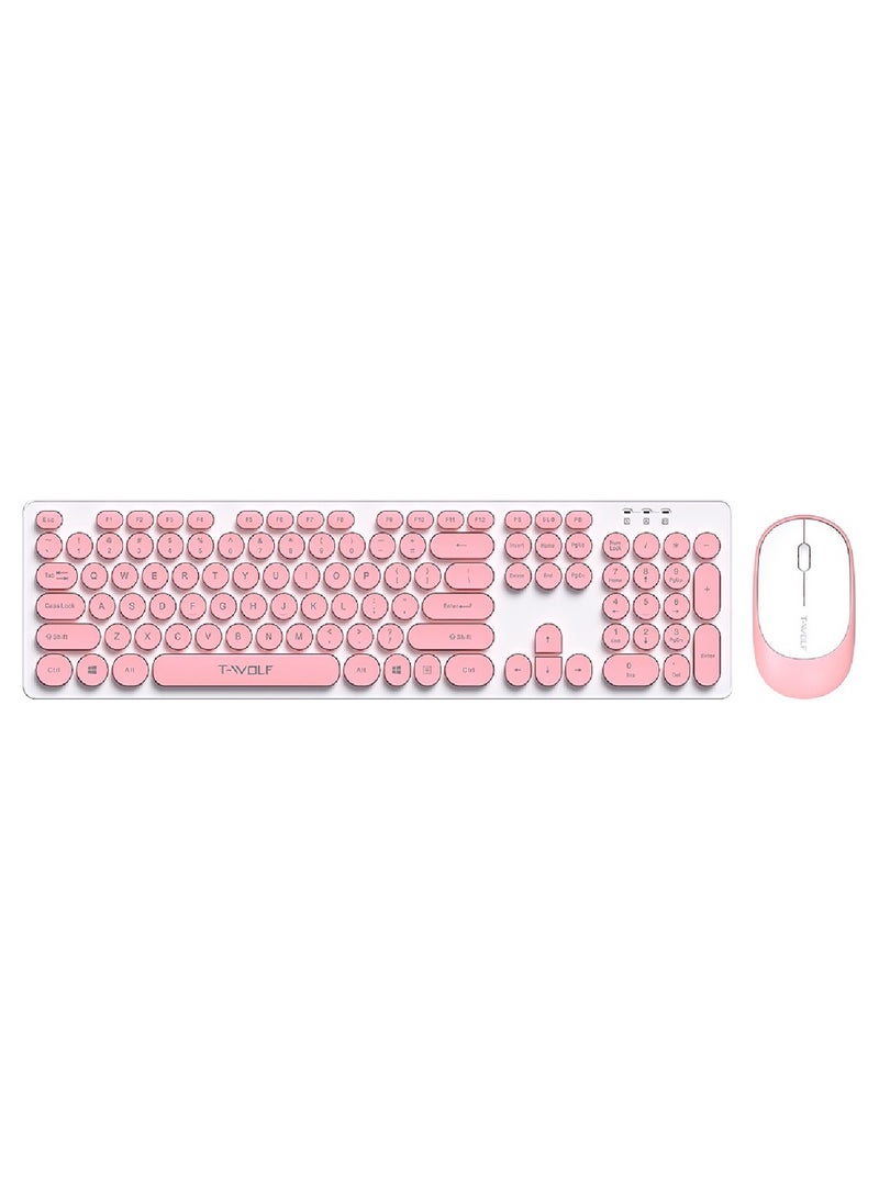 Wireless Keyboard and Mouse 2.4G Keyboard Wireless With Colorful 104 Keys Typewriter Retro Round Keycap For PC Laptop Tablet Computer Windows Pink