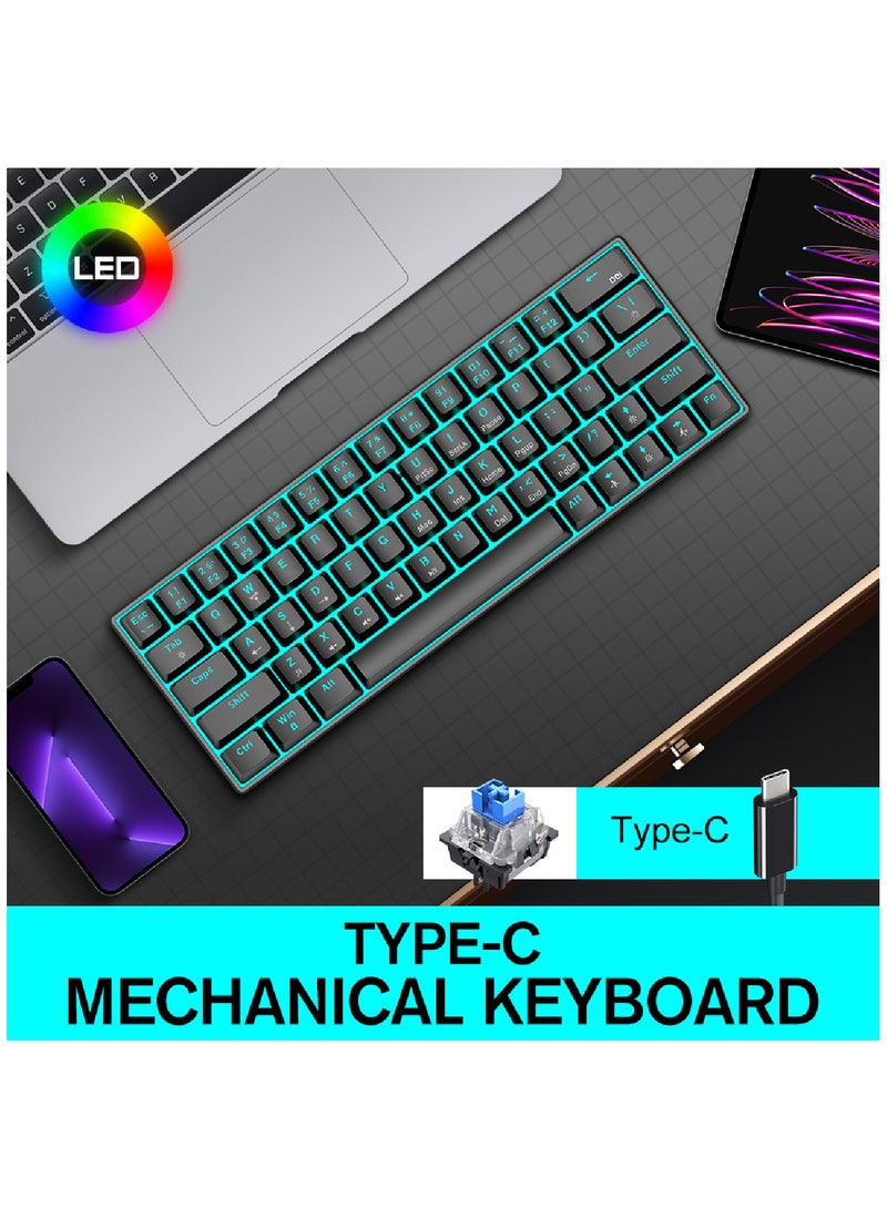 63 Keys Wired Mechanical Gaming Keyboard Rgb Backlit Ultra Compact Mini Keyboard Waterproof Mini Compact 63 Keys Keyboard For PC Mac Gamer Typist Travel Easy Black