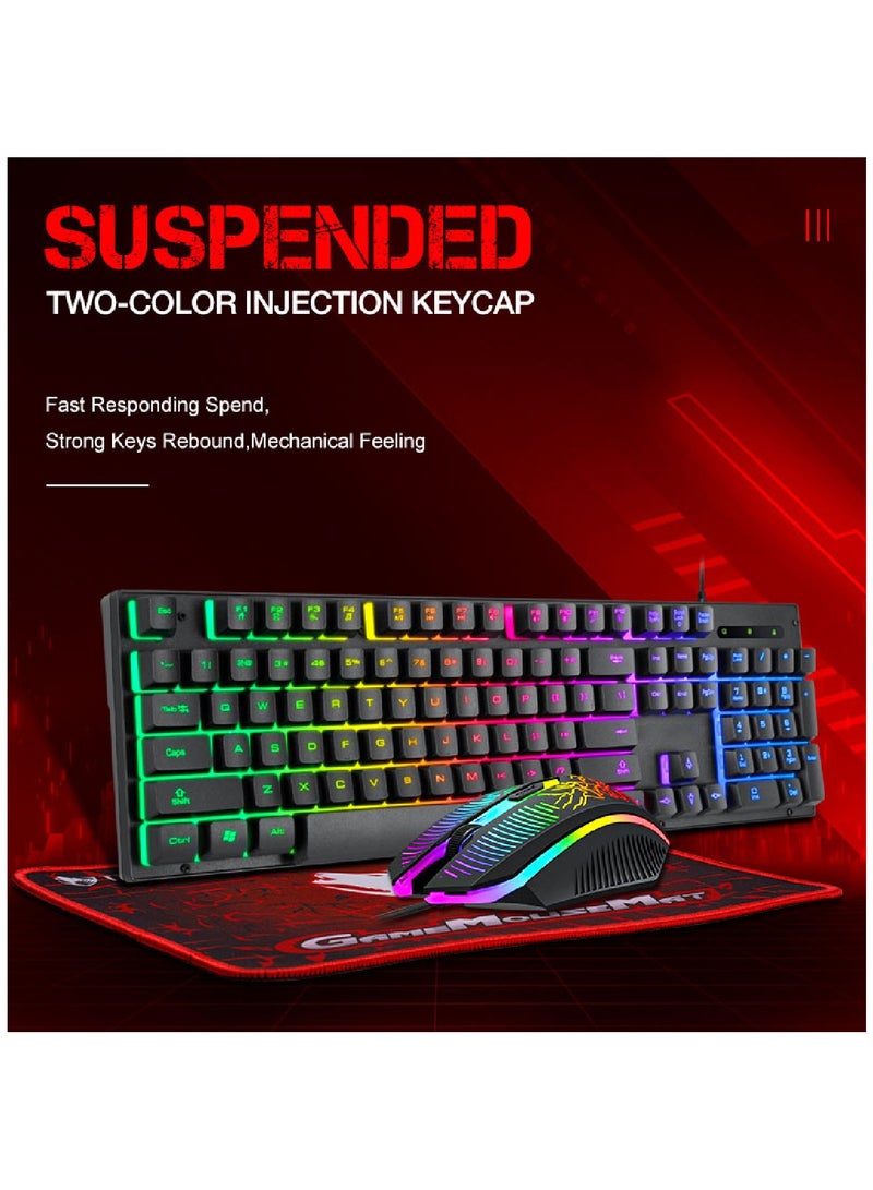 Gaming Keyboard And Mouse Keyboards With Rainbow 104 Keys 2400 dpi Mouse  Mouse Pad USB Cable Compatible With Windows Mac PC PS4 Xbox Black