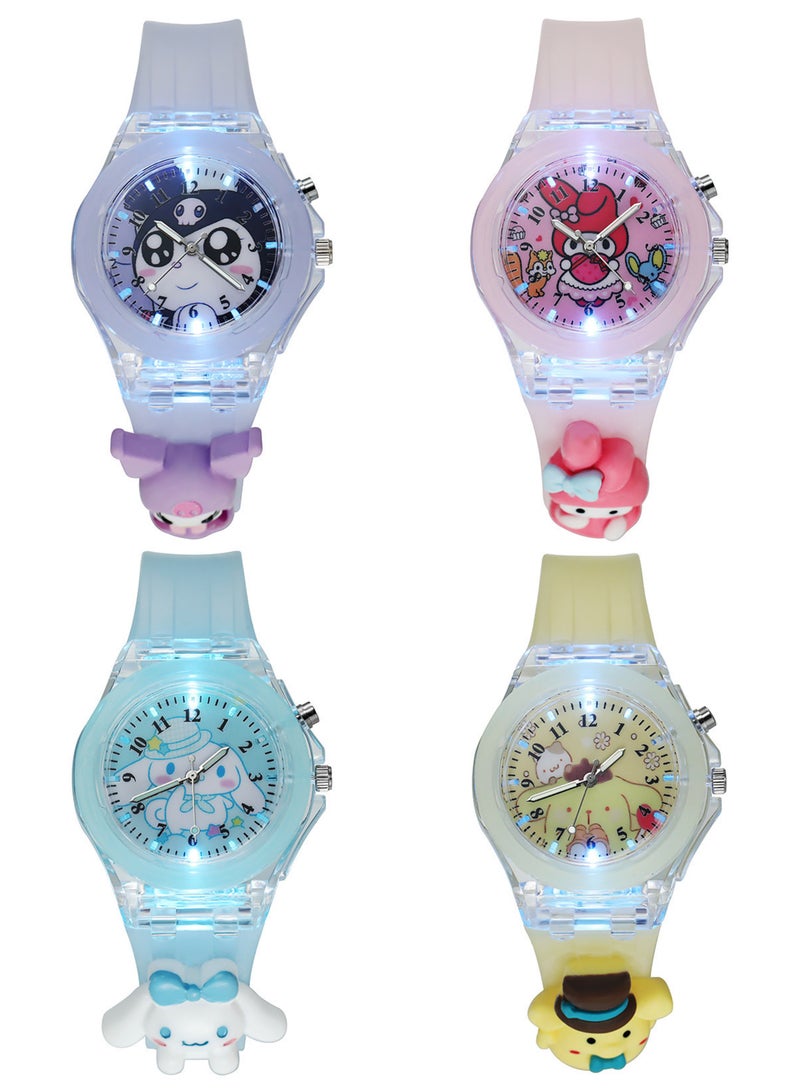 4-Pieces Kids Watches, 3D Cute Cartoon Digital Sports Silicone Watches, Best Gifts For Girls And Boys Aged 3-14, Easy To Read Time Clearly At Night