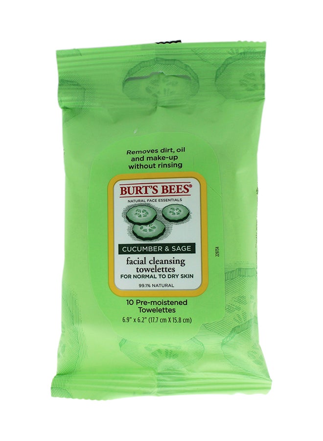 10-Piece Cucumber And Sage Facial Cleansing Towelettes