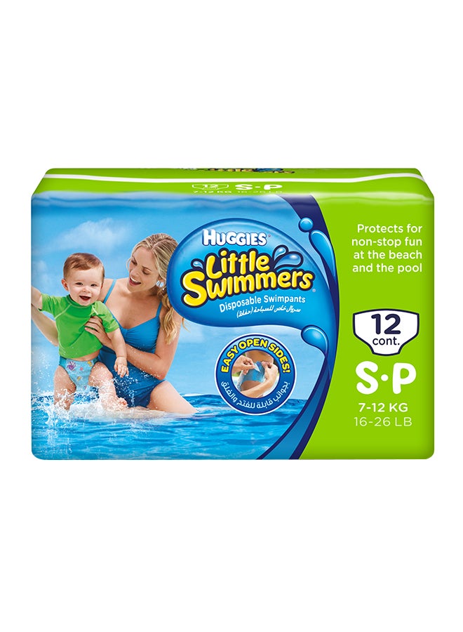 Little Swimmer Disposable Swim Pants Diapers, 7 - 12 Kg, 12 Count - Small, Easy Open Sides