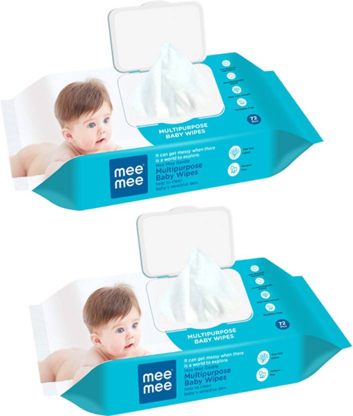 Mee Mee Multipurpose Gentle Baby Wipes, White, 72 Pieces (Pack of 2)