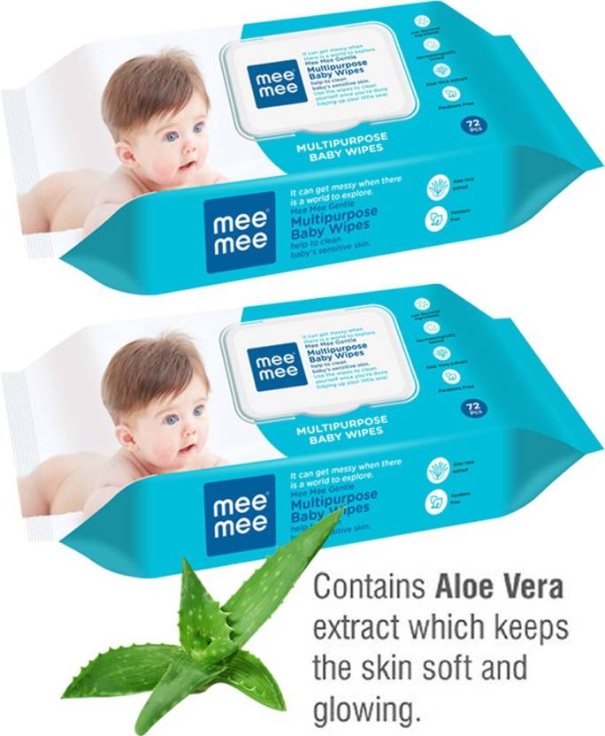 Mee Mee Multipurpose Gentle Baby Wipes, White, 72 Pieces (Pack of 2)