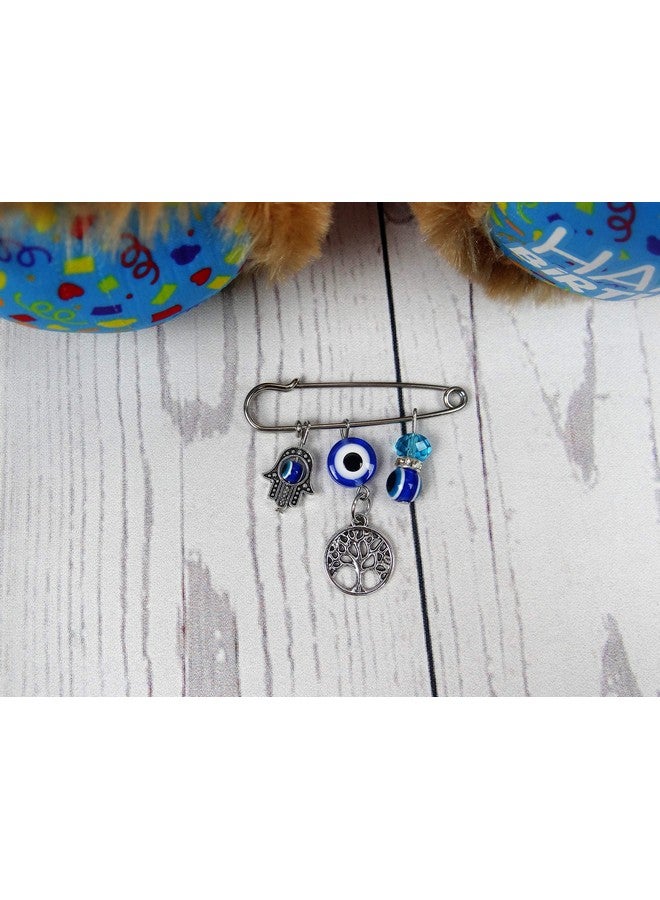 Blue And Silver Color Evil Eye Hamsa Life Tree Stroller Pin For Baby Good Luck
