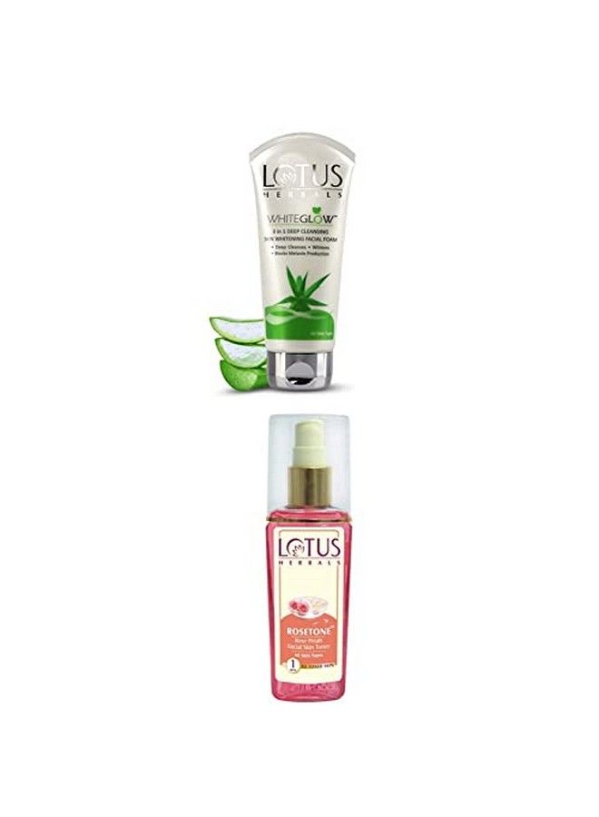 Whiteglow 3In1 Deep Cleansing Skin Whitening Facial Foam 100G And Rosetone Rose Petals Facial Skin Toner 100Ml