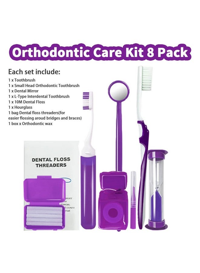 Braces Cleaning Kit For Teeth Portable Orthodontic Toothbrush Kit Oral Care Dental Travel Kitinterdental Brush Dental Wax Dental Floss Toothbrush Box (Purple B)