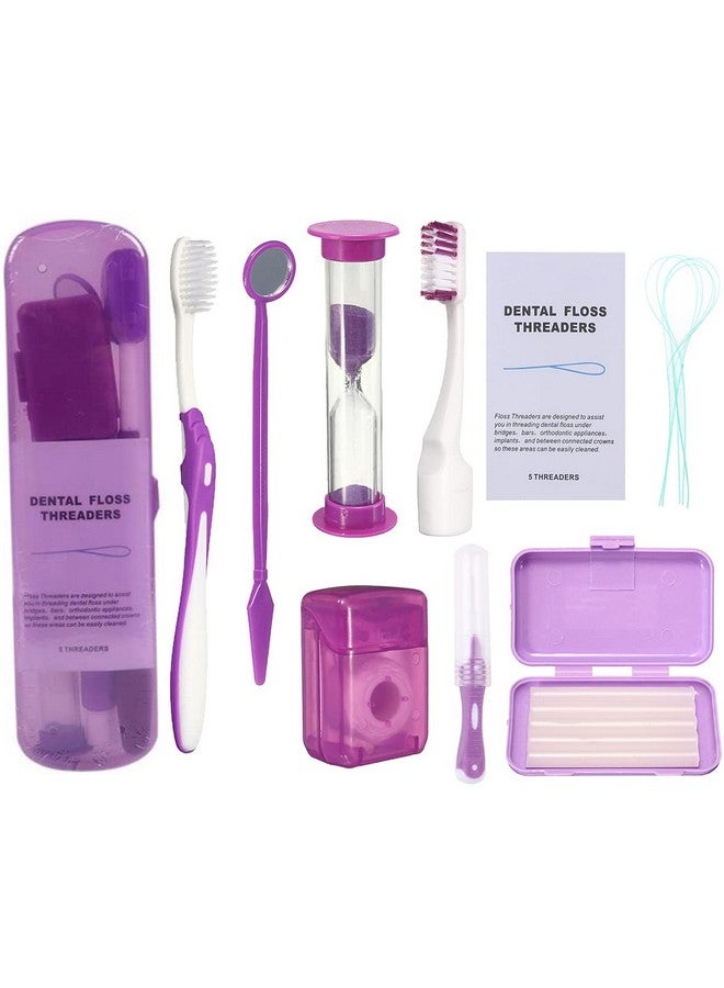 Braces Cleaning Kit For Teeth Portable Orthodontic Toothbrush Kit Oral Care Dental Travel Kitinterdental Brush Dental Wax Dental Floss Toothbrush Box (Purple B)
