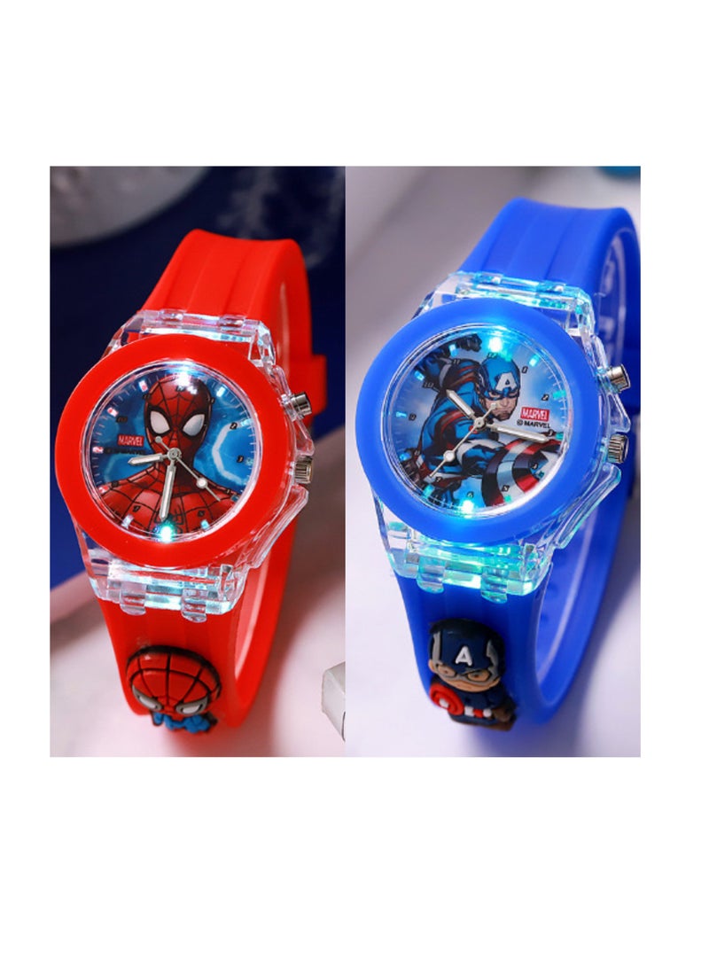 2 PCS Kids Watches, 3D Spider-Man, Captain America Cartoon Digital Sports Silicone Watch, Best Gift for Children Aged 3-14, Easy to Read Time Clearly at Night