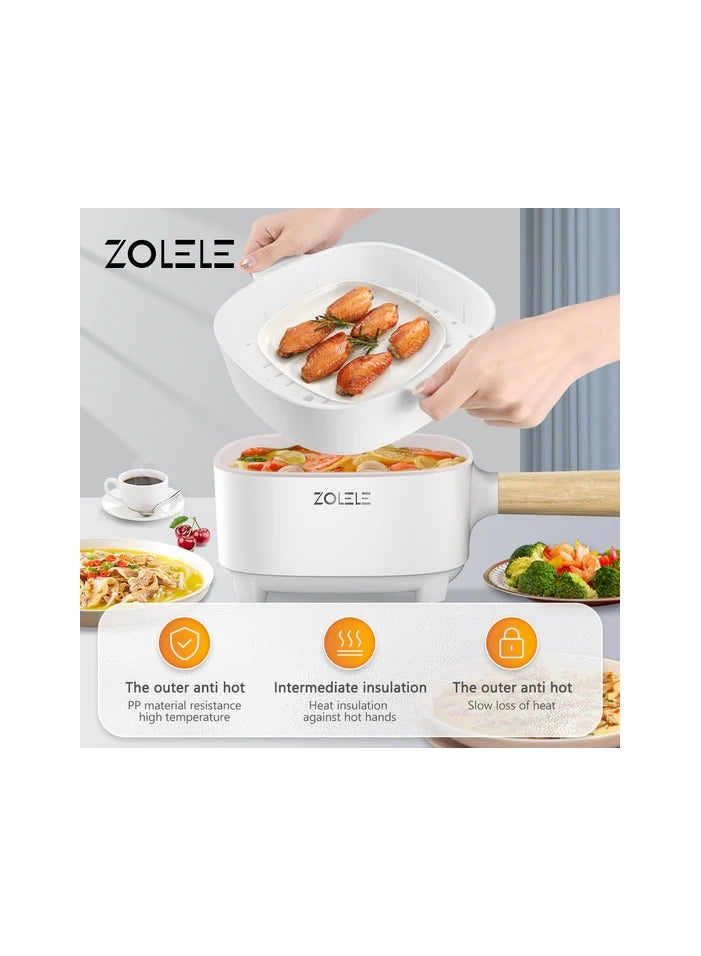 Zolele ZC306 Electric Cooking Pot Multifunctional Hot Pot 3L Large Capacity Non Stick Coating Frying Pan 1000W - White