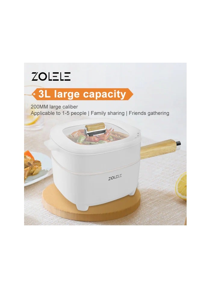 Zolele ZC306 Electric Cooking Pot Multifunctional Hot Pot 3L Large Capacity Non Stick Coating Frying Pan 1000W - White