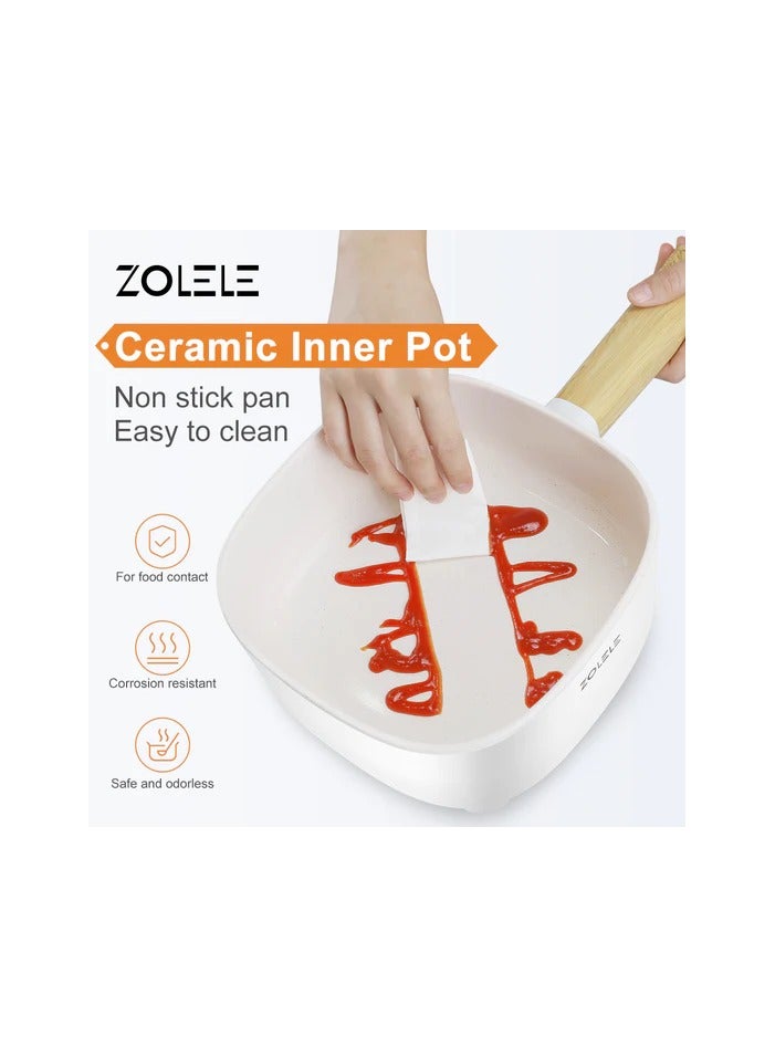 Zolele ZC306 Electric Cooking Pot Multifunctional Hot Pot 3L Large Capacity Non Stick Coating Frying Pan 1000W - White