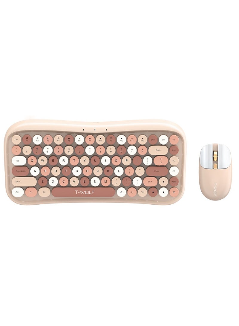 Wireless Keyboard and Mouse 2.4G Keyboard Wireless With Colorful 68 Keys Typewriter Retro Round Keycap For PC Laptop Tablet Computer Windows Pink