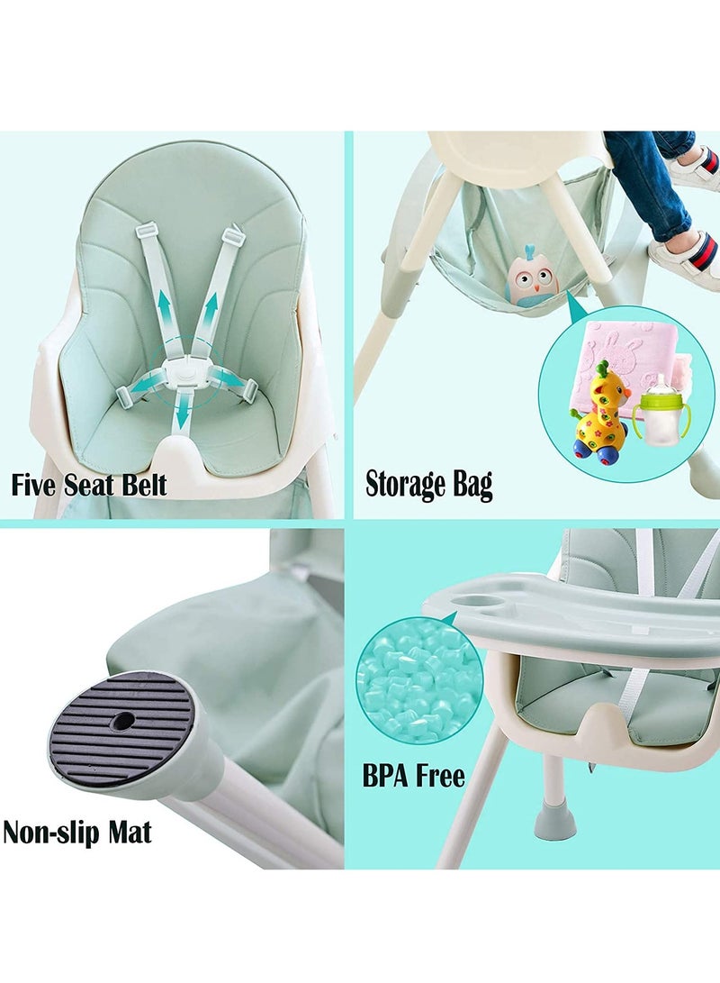 Baby High Chair, Baby Feeding Chair Toddler Chair Snack High Chair Seat Toddler Booster Furniture Detachable Double Tray Non-Slip Feet Adjustable Legs for Baby & Toddler (Green)