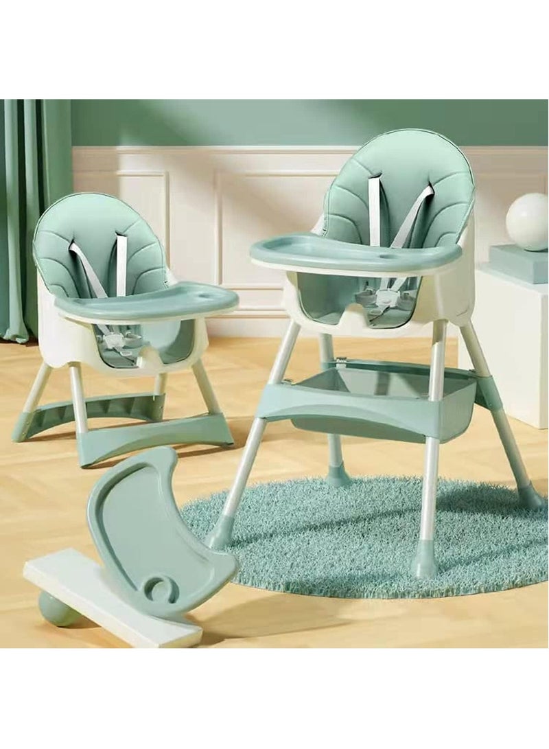 Baby High Chair, Baby Feeding Chair Toddler Chair Snack High Chair Seat Toddler Booster Furniture Detachable Double Tray Non-Slip Feet Adjustable Legs for Baby & Toddler (Green)