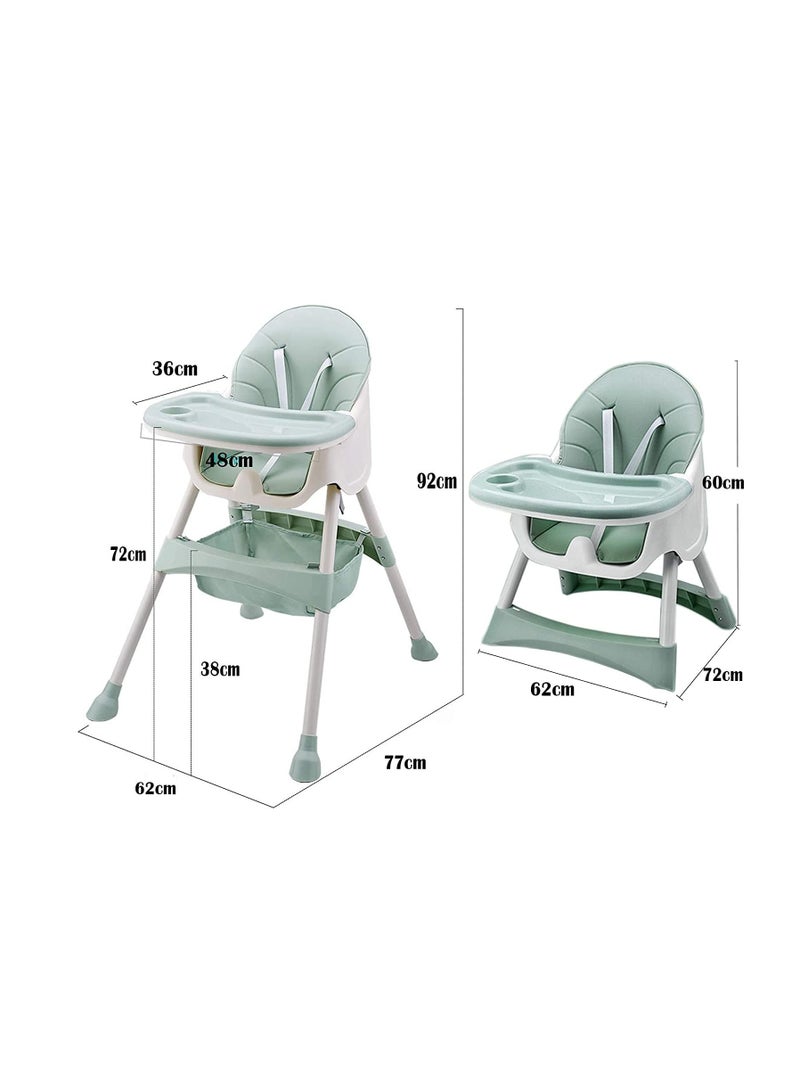 Baby High Chair, Baby Feeding Chair Toddler Chair Snack High Chair Seat Toddler Booster Furniture Detachable Double Tray Non-Slip Feet Adjustable Legs for Baby & Toddler (Green)