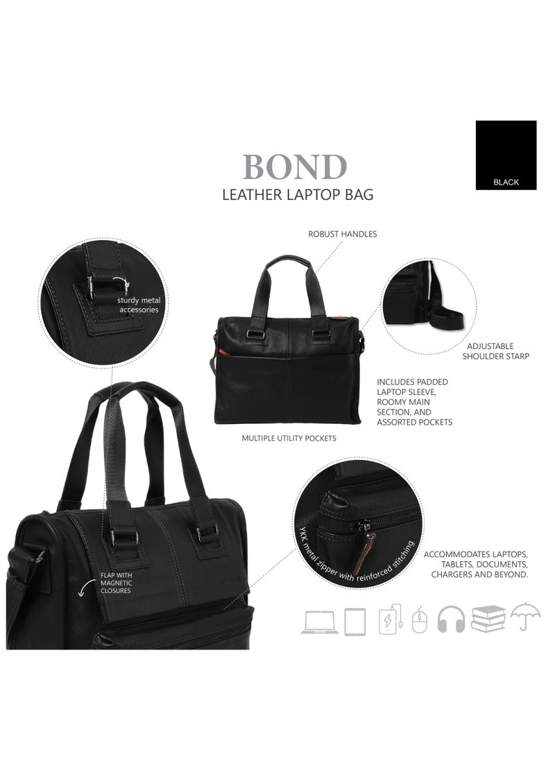 The Bond Leather Laptop Bag Black - 1173 / 1131