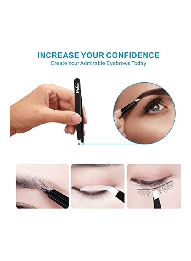 4-Pieces Stainless Steel Tweezers Set For Eyebrows Black/White