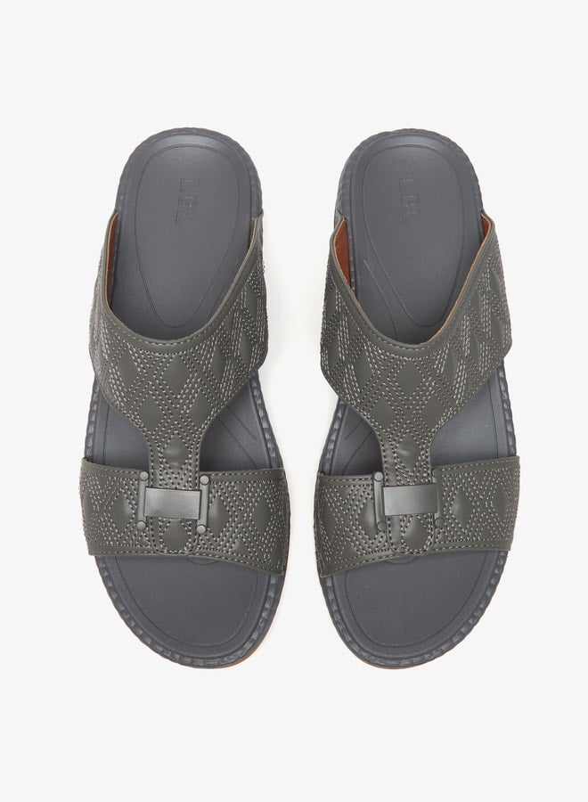 Men's Quilted Slip-On Arabic Sandals with Buckle Accent