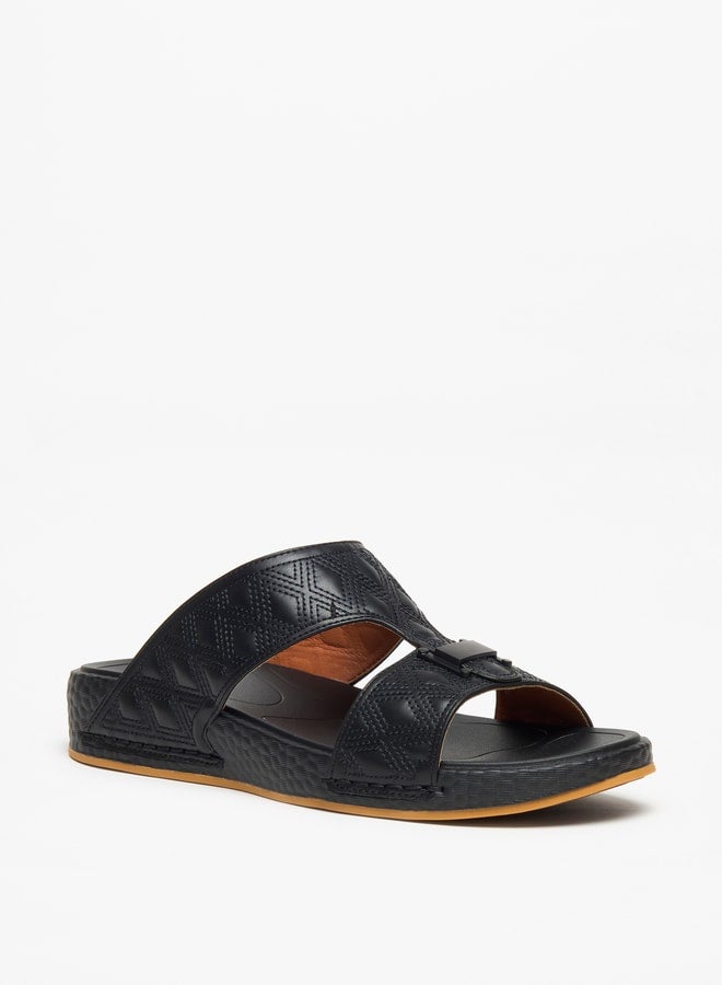 Men's Quilted Slip-On Arabic Sandals with Buckle Accent