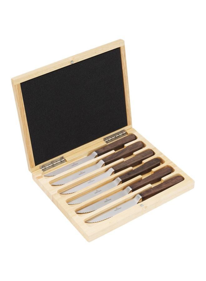 6-Piece Texas Pizza And Steak Knife Set Silver/Brown