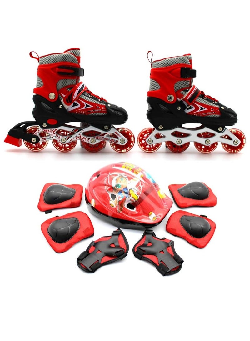Adjustable Size Breathable Kids Inline Roller Skates with Safety Gear Set Helmet Knee Elbow Wrist Pads Carry Bag Fun Outdoor Sports Activity for Children Boys and Girls Blade Wheel Skating Shoes
