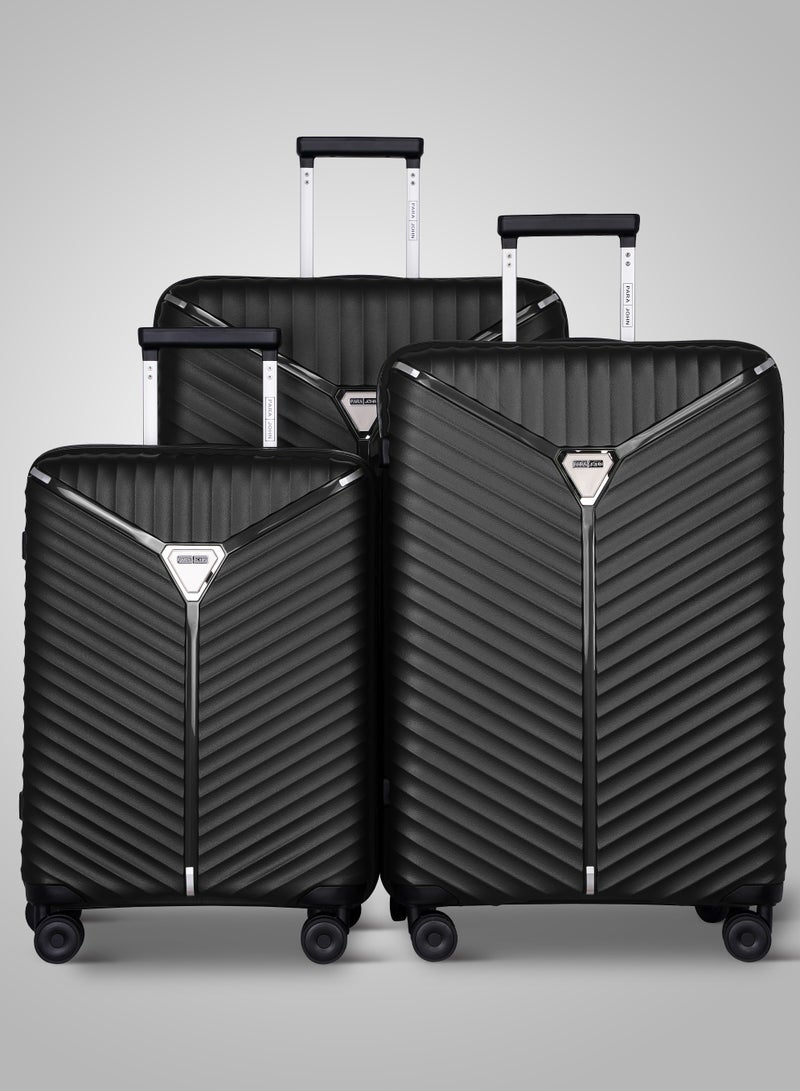 3 Piece Polypropylene Hardside Spinner Luggage Trolley Set 20/24/28 Inch Black