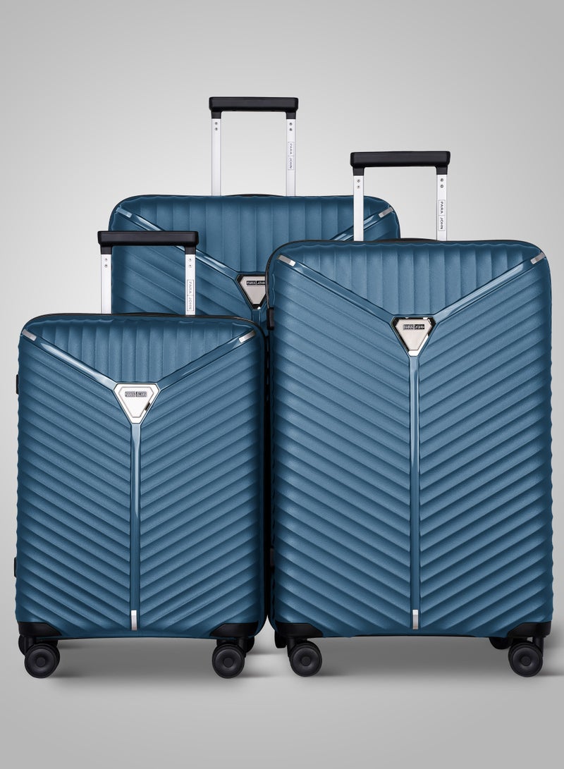 3 Piece Polypropylene Hardside Spinner Luggage Trolley Set 20/24/28 Inch Blue