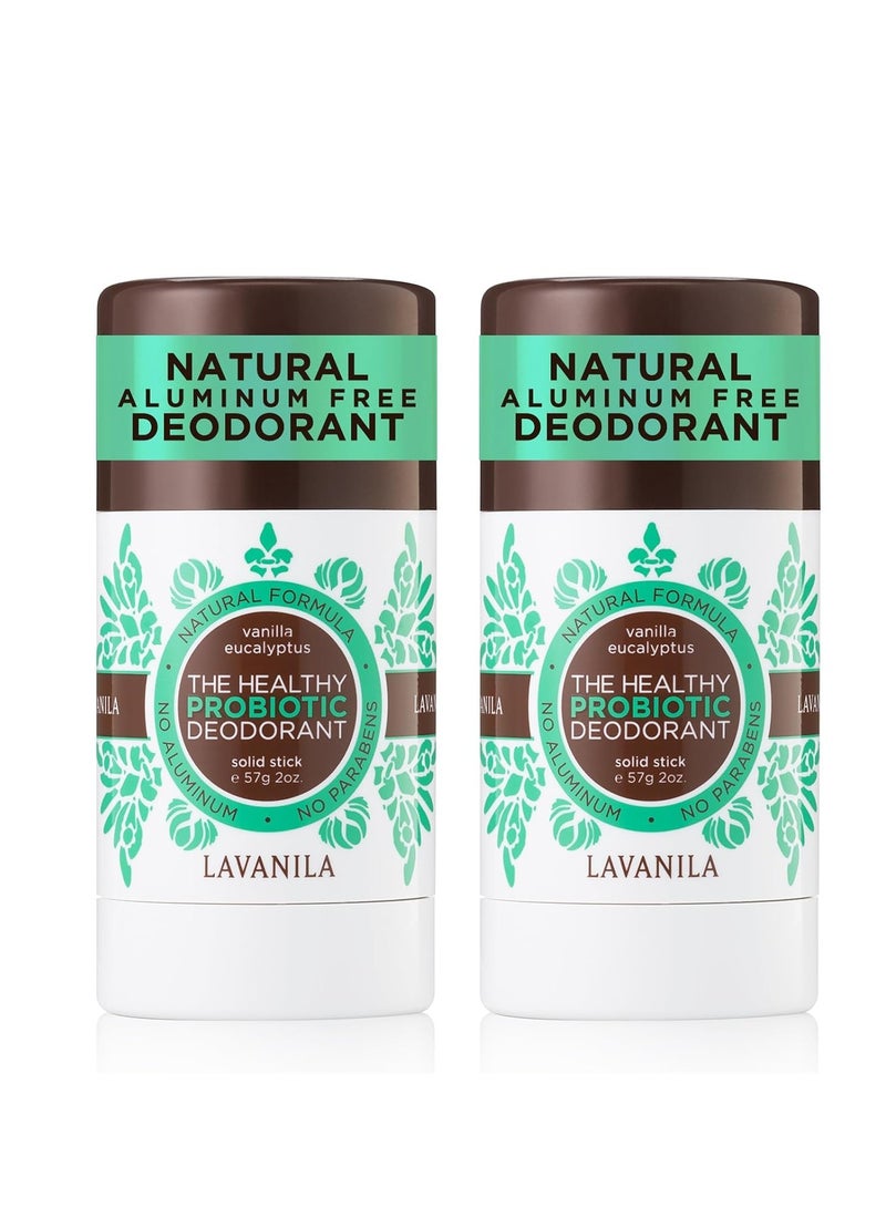 Lavanila Natural Aluminum Free Deodorant 2-Pack, Vanilla Eucalyptus - The Healthy Deodorant for Men and Women, Solid Stick (2 Ounce Each), Vegan